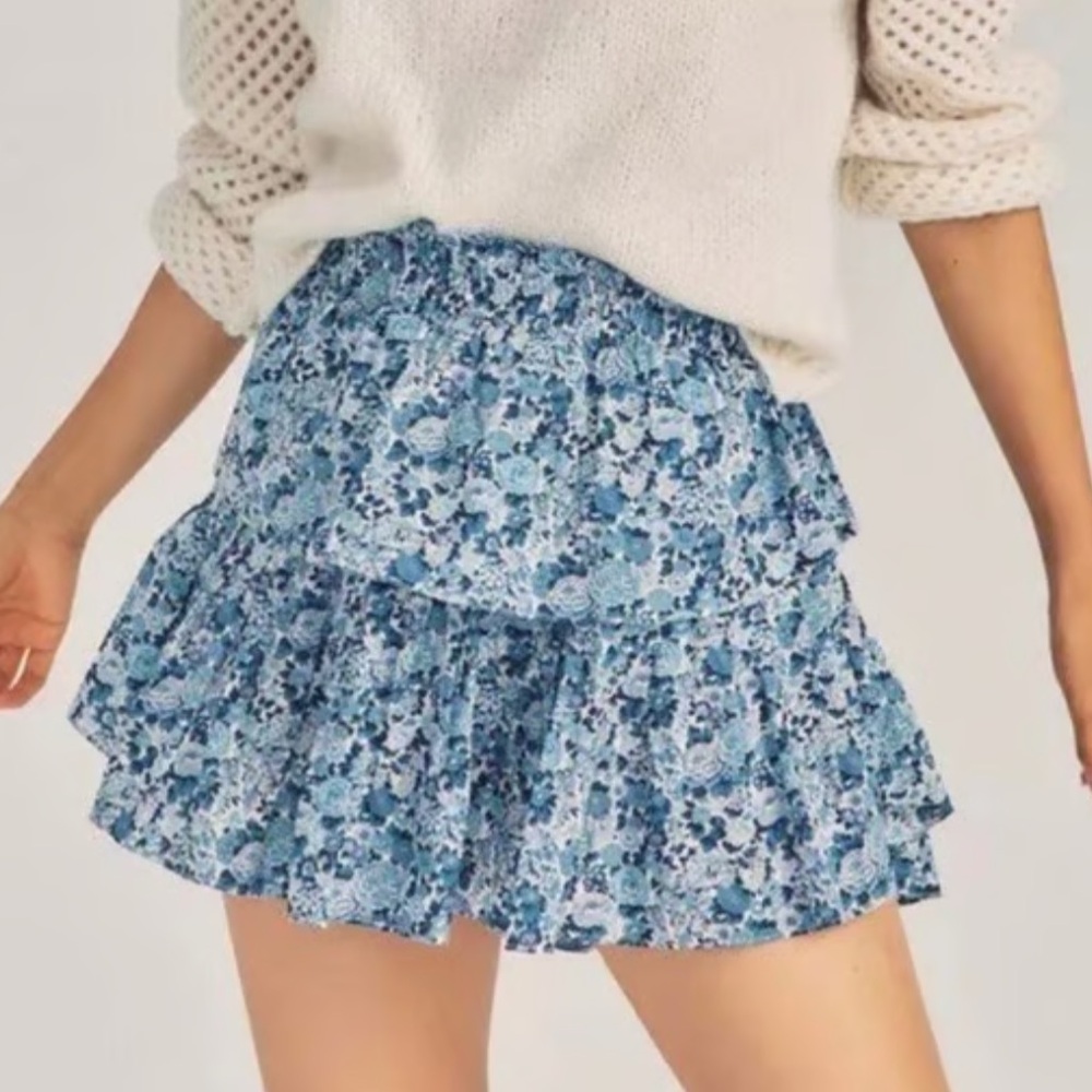 Love Shack Fancy Liberty Fabric Mini Skirt Blue Floral Size P